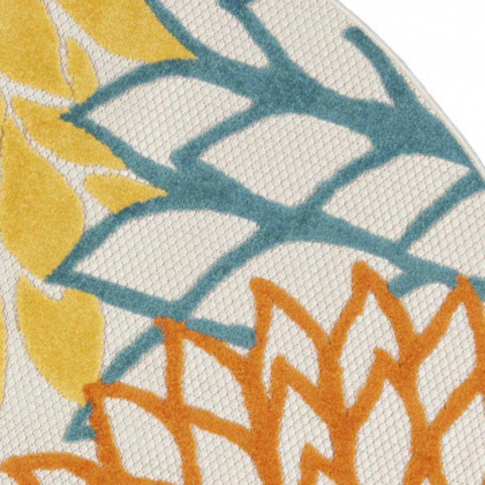 4' X 4' Turquoise Round Floral Non Skid Indoor Outdoor Area Rug - Homeroots - Flyclothing LLC