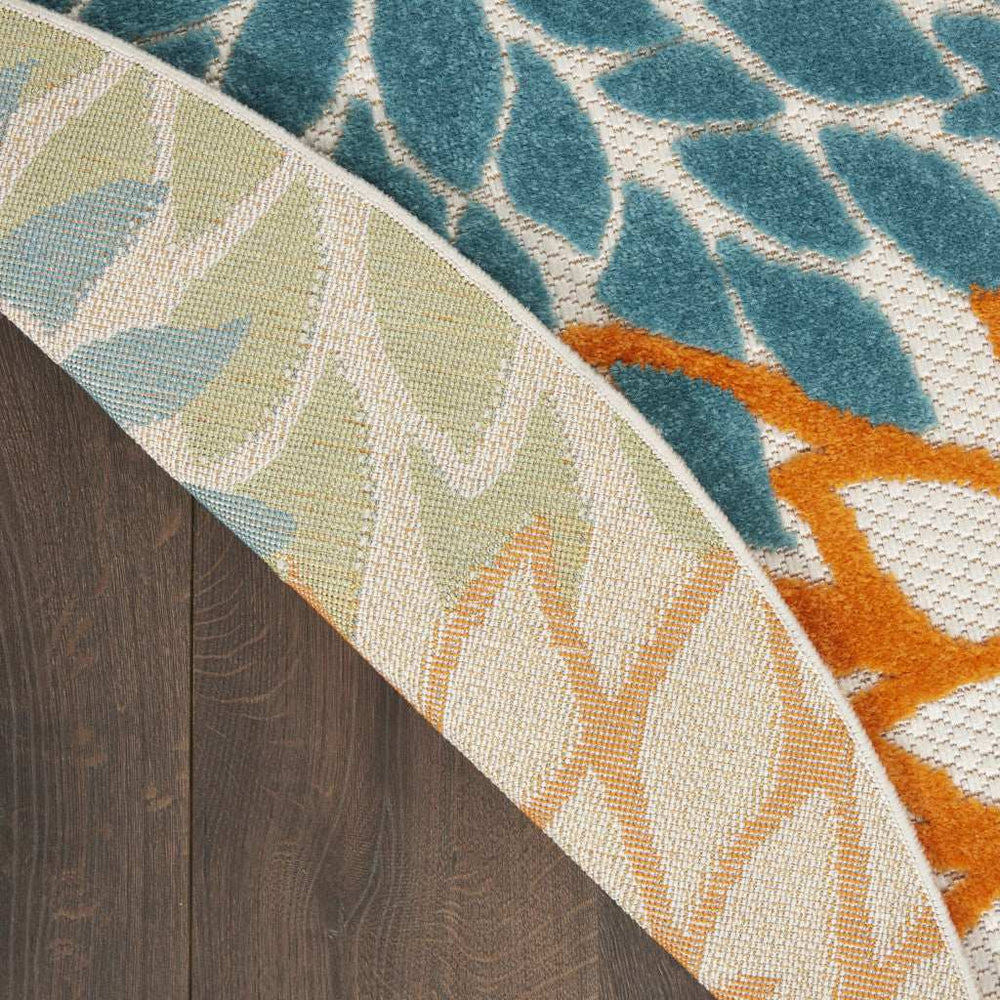 5' X 5' Turquoise Round Floral Non Skid Indoor Outdoor Area Rug - Homeroots - Flyclothing LLC