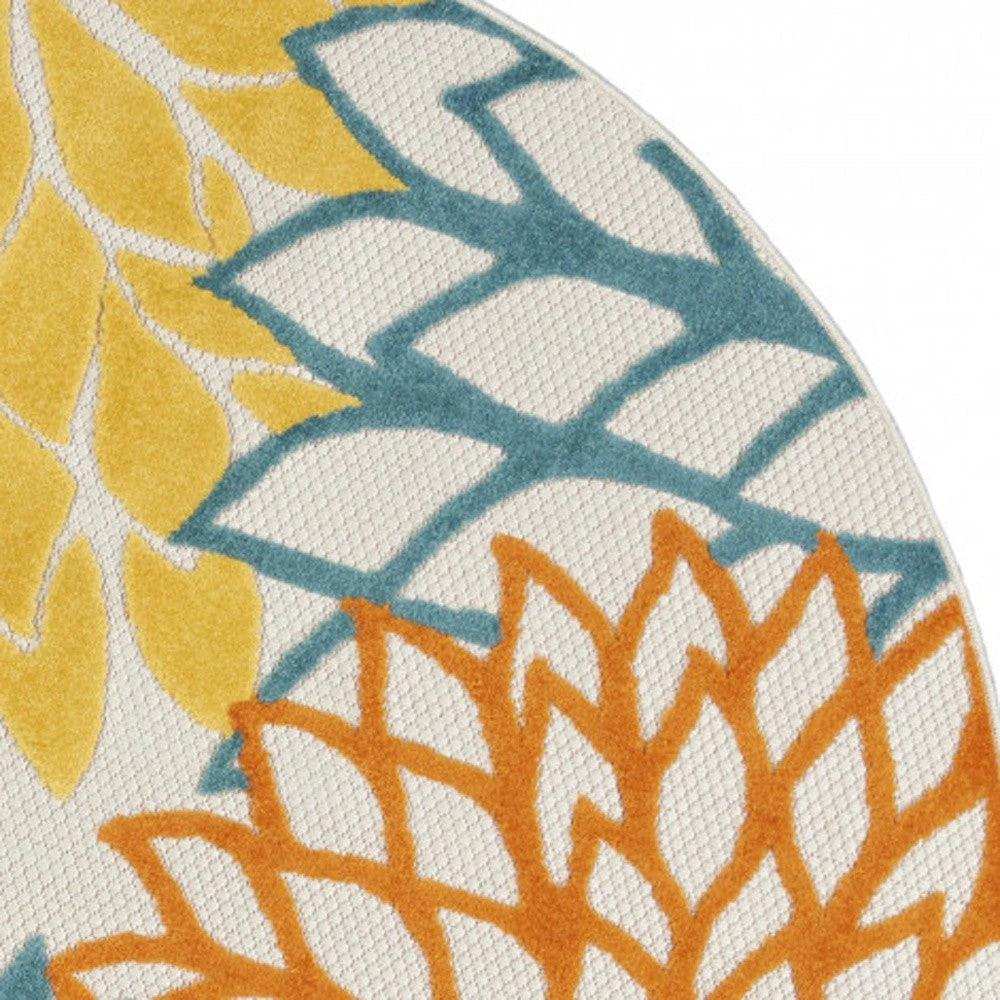 5' X 5' Turquoise Round Floral Non Skid Indoor Outdoor Area Rug - Homeroots - Flyclothing LLC