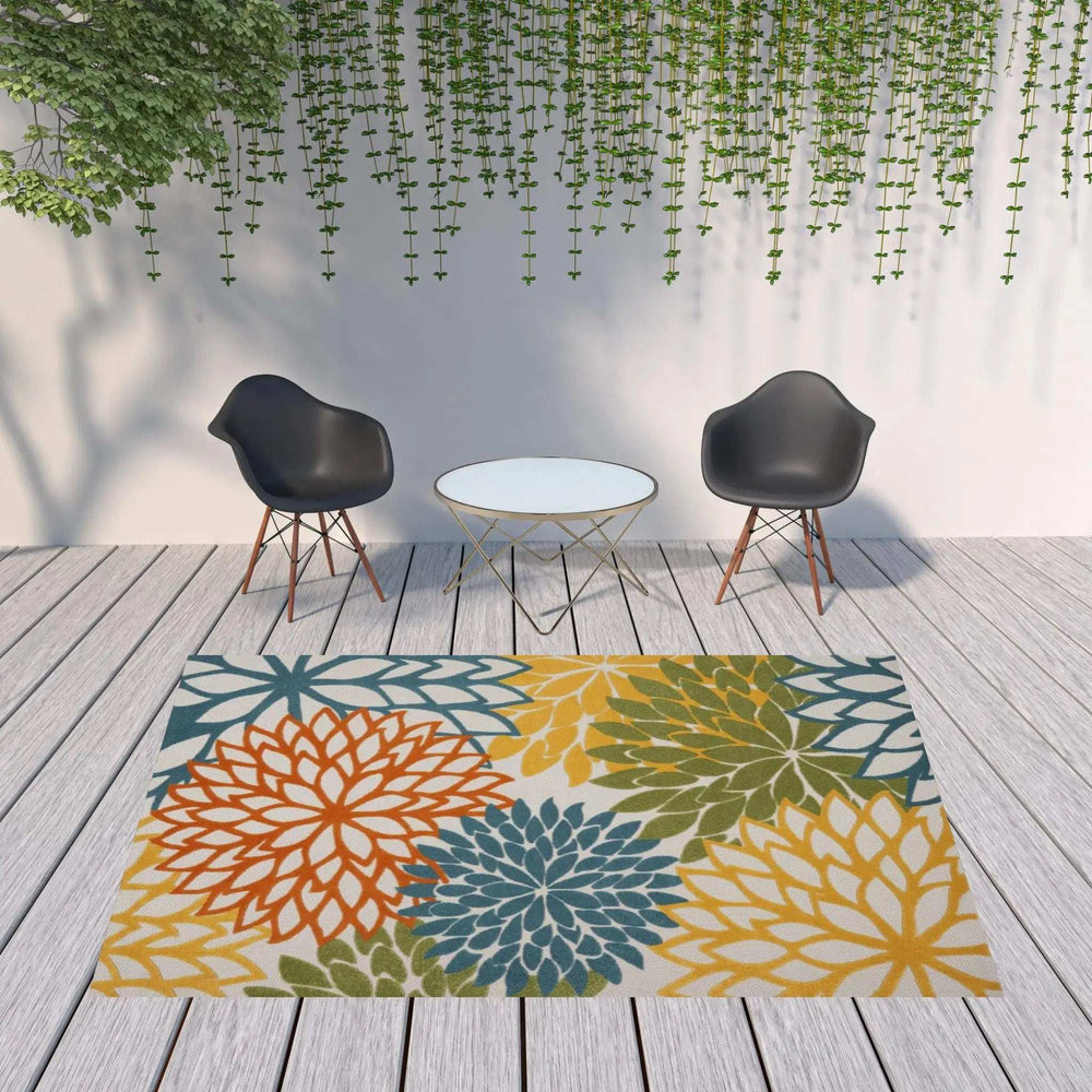 8' X 11' Turquoise Floral Non Skid Indoor Outdoor Area Rug - Homeroots - Flyclothing LLC