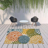 8' X 11' Turquoise Floral Non Skid Indoor Outdoor Area Rug - Homeroots - Flyclothing LLC