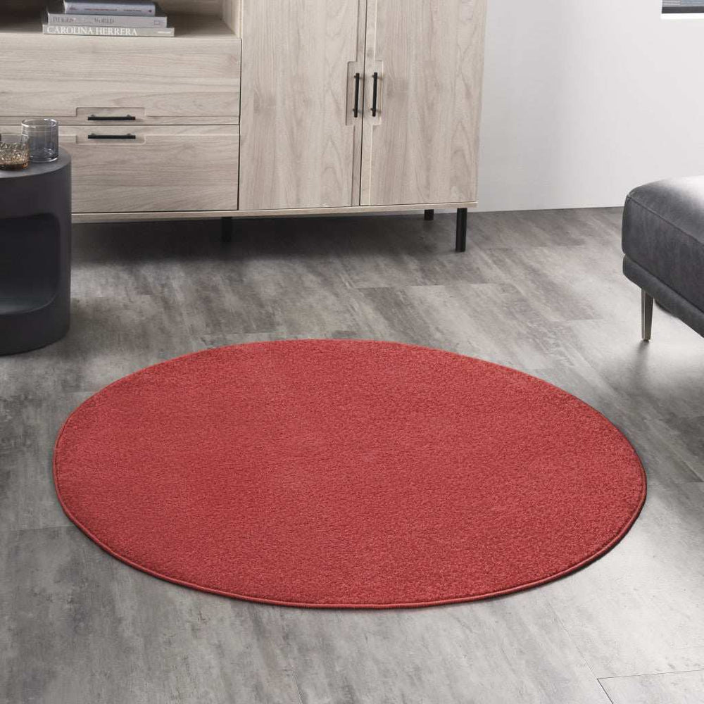 4' X 4' Brick Red Round Non Skid Indoor Outdoor Area Rug - Homeroots - Flyclothing LLC