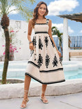 Printed Square Neck Wide Strap Midi Dress - Trendsi - Flyclothing LLC