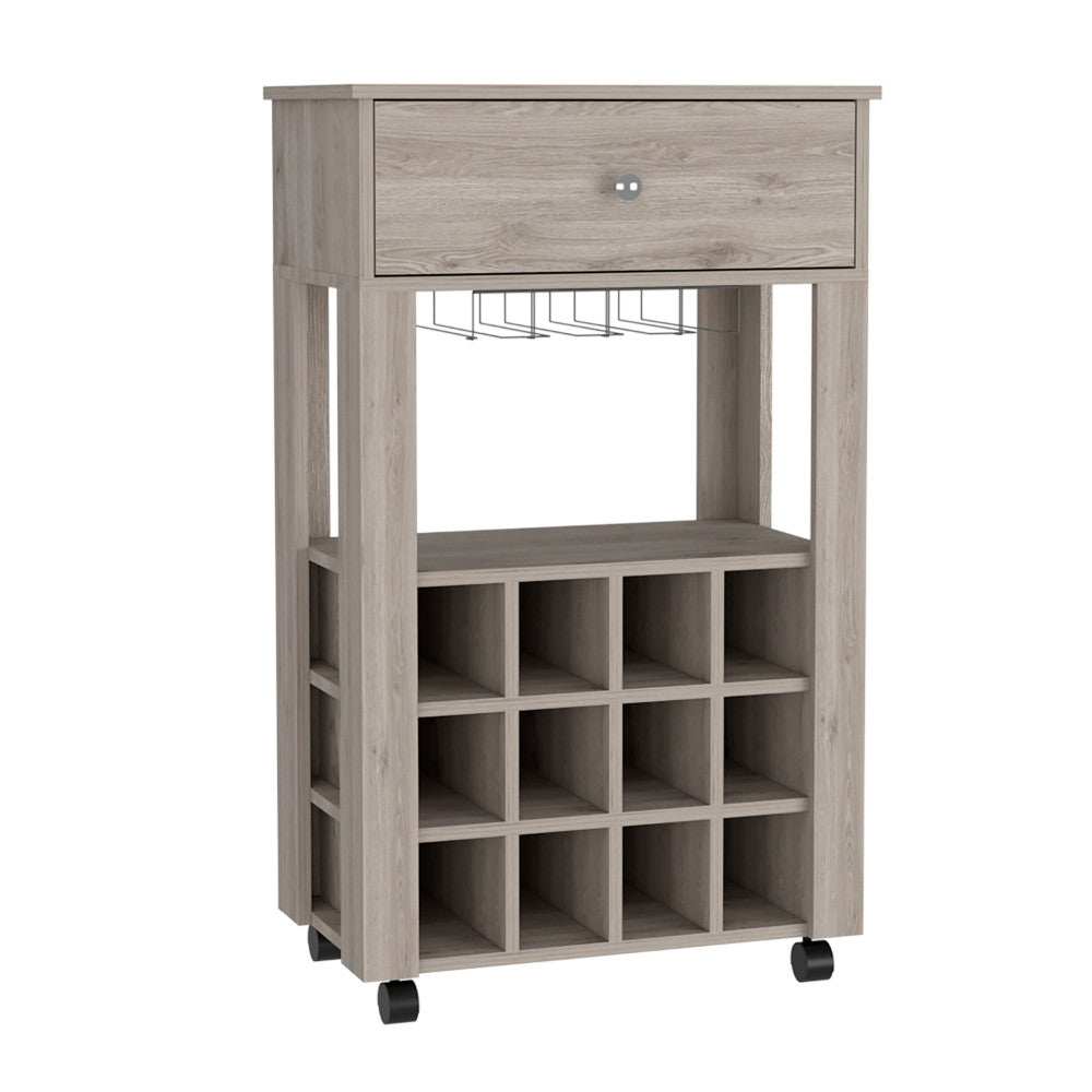 Light Gray Rolling Bar Cart With Wine Storage - Homeroots - Flyclothing LLC