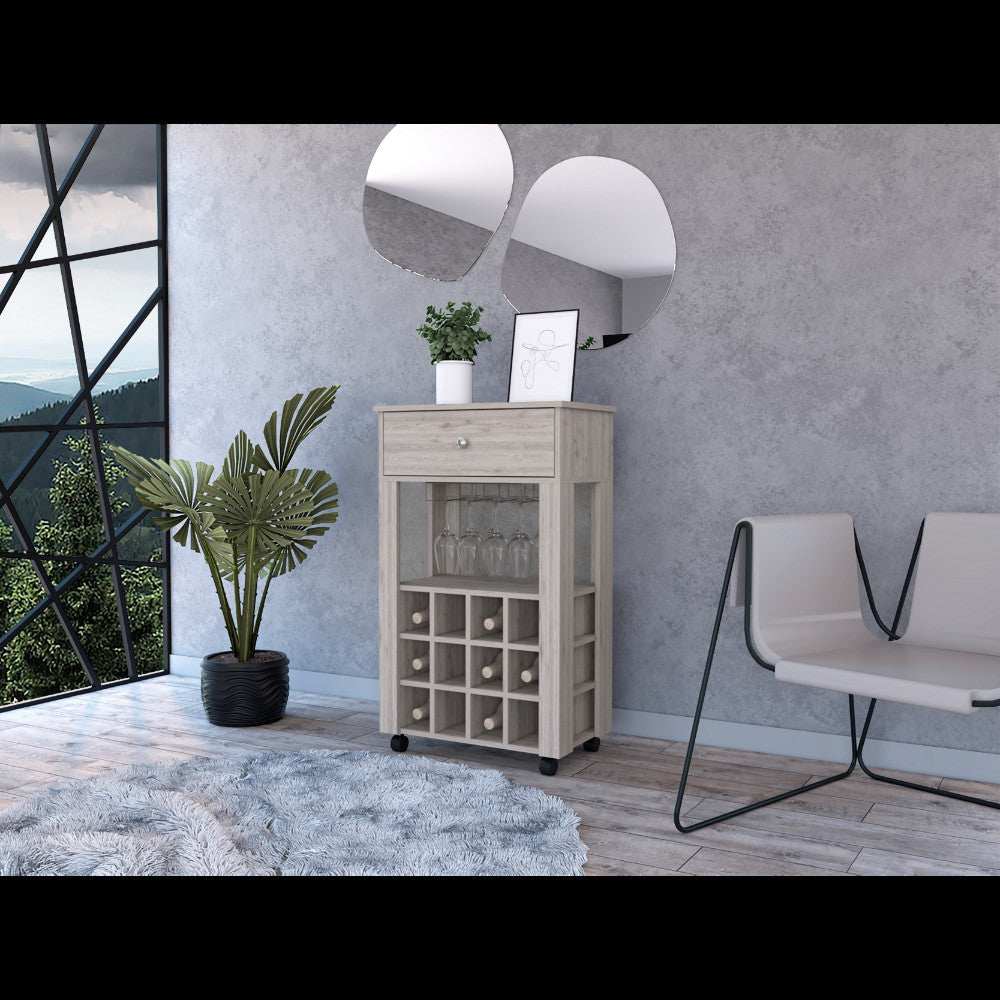 Light Gray Rolling Bar Cart With Wine Storage - Homeroots - Flyclothing LLC