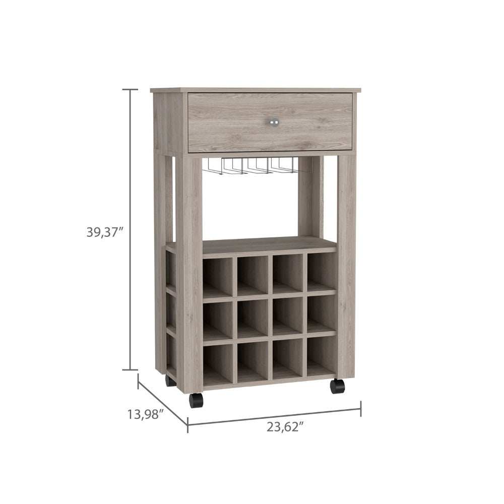 Light Gray Rolling Bar Cart With Wine Storage - Homeroots - Flyclothing LLC