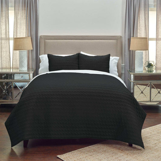 Black Twin 100% Cotton 300 Thread Count Machine Washable Down Alternative Comforter - Homeroots - Flyclothing LLC