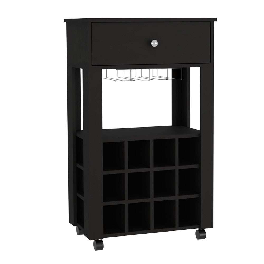 Black Rolling Bar Cart With Wine Storage - Homeroots - Flyclothing LLC
