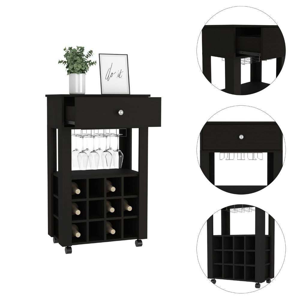 Black Rolling Bar Cart With Wine Storage - Homeroots - Flyclothing LLC