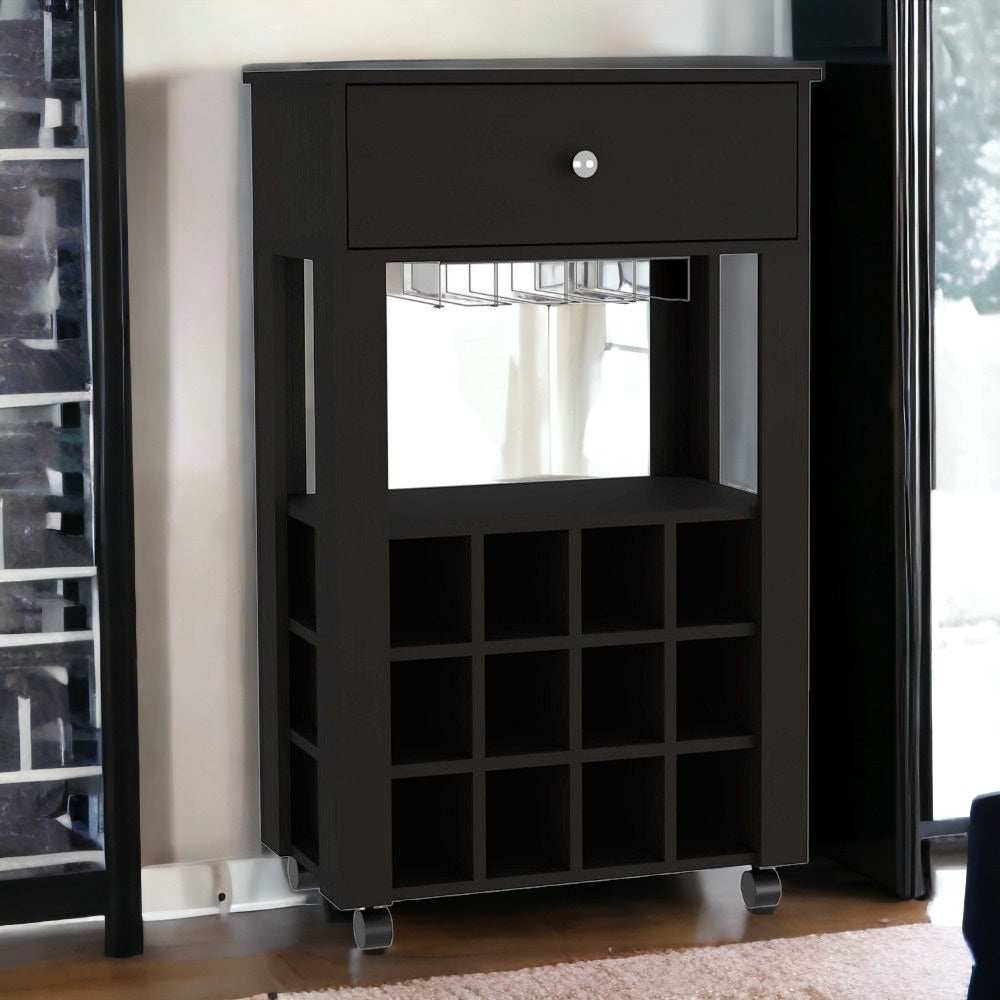 Black Rolling Bar Cart With Wine Storage - Homeroots - Flyclothing LLC