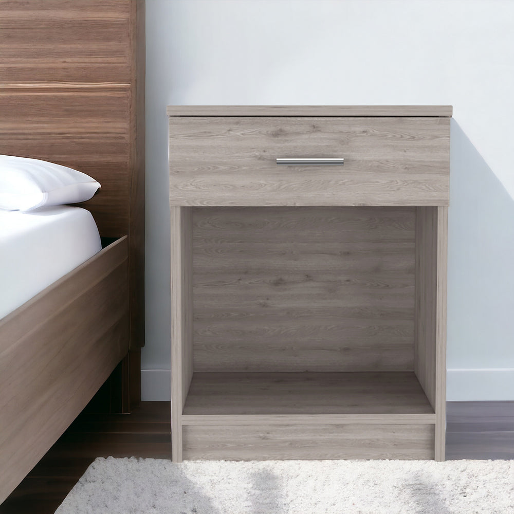 22" Light Gray One Drawer Faux Wood Nightstand - Homeroots - Flyclothing LLC