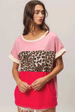 BiBi Leopard Printed Jersey Color Block Roll Up - Trendsi - Flyclothing LLC