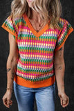 Contrast Striped V-Neck Knit Top - Trendsi - Flyclothing LLC
