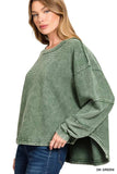 Zenana Acid Washed Exposed-Seam Sweatshirt - Trendsi - Flyclothing LLC