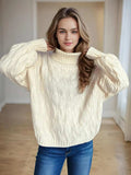 Cable-Knit Turtleneck Long Sleeve Sweater - Trendsi - Flyclothing LLC