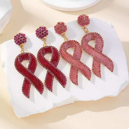 Rhinestone Ribbon Drop Earrings - Trendsi - Flyclothing LLC