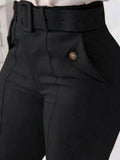 High Waist Belted Slim Fit Ankle Pants - Trendsi - Flyclothing LLC