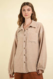 VERY J Mixed Media Button Down Raw Hem Shacket - Trendsi - Flyclothing LLC