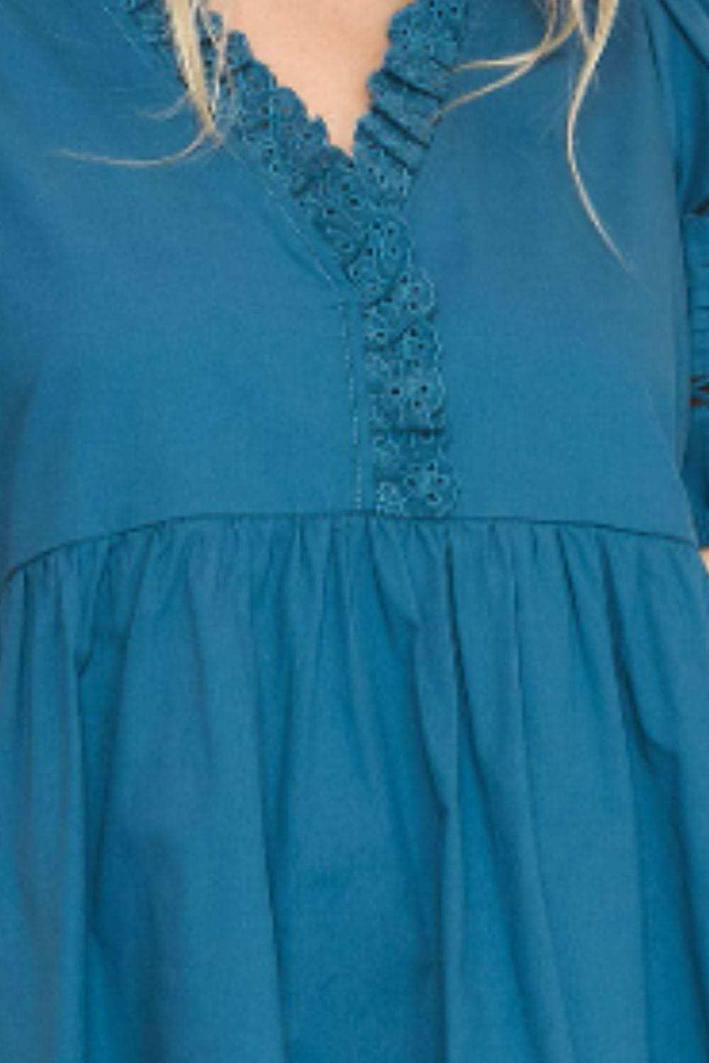 Umgee USA Full Size Lace Detail Puff Sleeve Mini Dress Plus Size - Trendsi - Flyclothing LLC