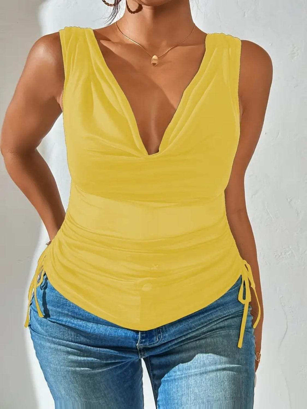 Side Drawstring Ruched Tank - Trendsi - Flyclothing LLC