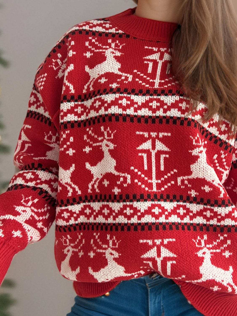 Christmas Element Round Neck Long Sleeve Sweater - Trendsi - Flyclothing LLC