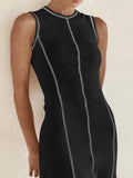 Contrast Stitching Round Neck Sleeveless Midi Dress - Trendsi - Flyclothing LLC