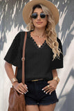 Swiss Dot Lace Trim Flutter Sleeve V-Neck Blouse - Trendsi - Flyclothing LLC