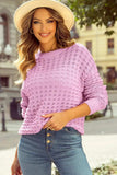 Round Neck Dropped Shoulder Long Sleeve Sweater - Trendsi - Flyclothing LLC