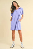 Annie Wear Mineral Washed Johnny Collar Short Sleeve Dress - Trendsi - Flyclothing LLC