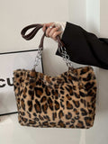Faux Fur Leopard Shoulder Bag - Trendsi - Flyclothing LLC