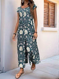 Perfee Printed Round Neck Cap Sleeve Wide Leg Jumpsuit - Trendsi - Flyclothing LLC