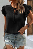 Ruffled Tie Neck Cap Sleeve Blouse - Trendsi - Flyclothing LLC
