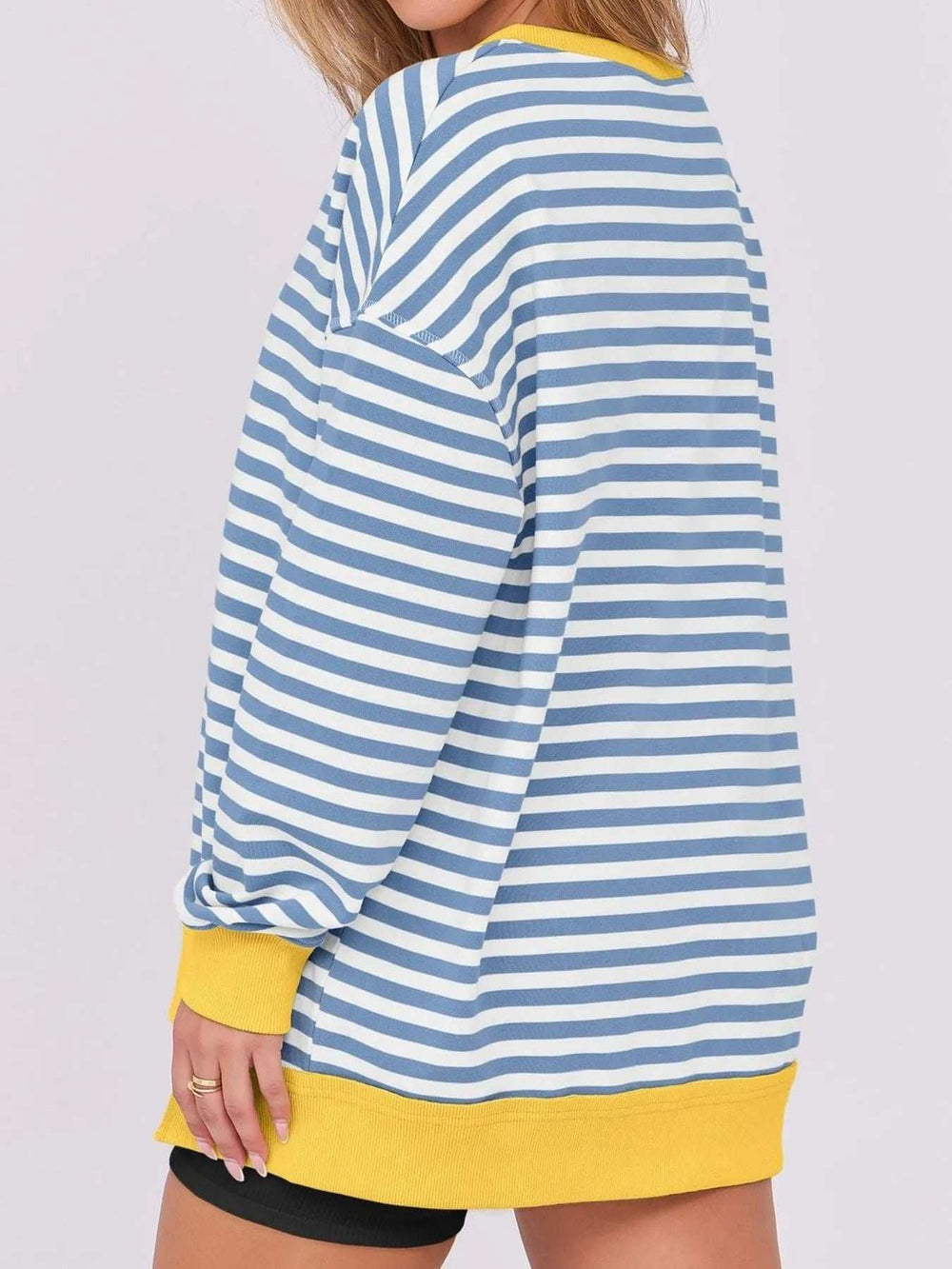 Notched Long Sleeve Oversized Sweatshirt - Trendsi - Flyclothing LLC