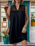 Lace Detail Notched Sleeveless Mini Dress - Trendsi - Flyclothing LLC