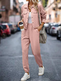 Plaid Texture Snap Down Top and Pants Set - Trendsi - Flyclothing LLC