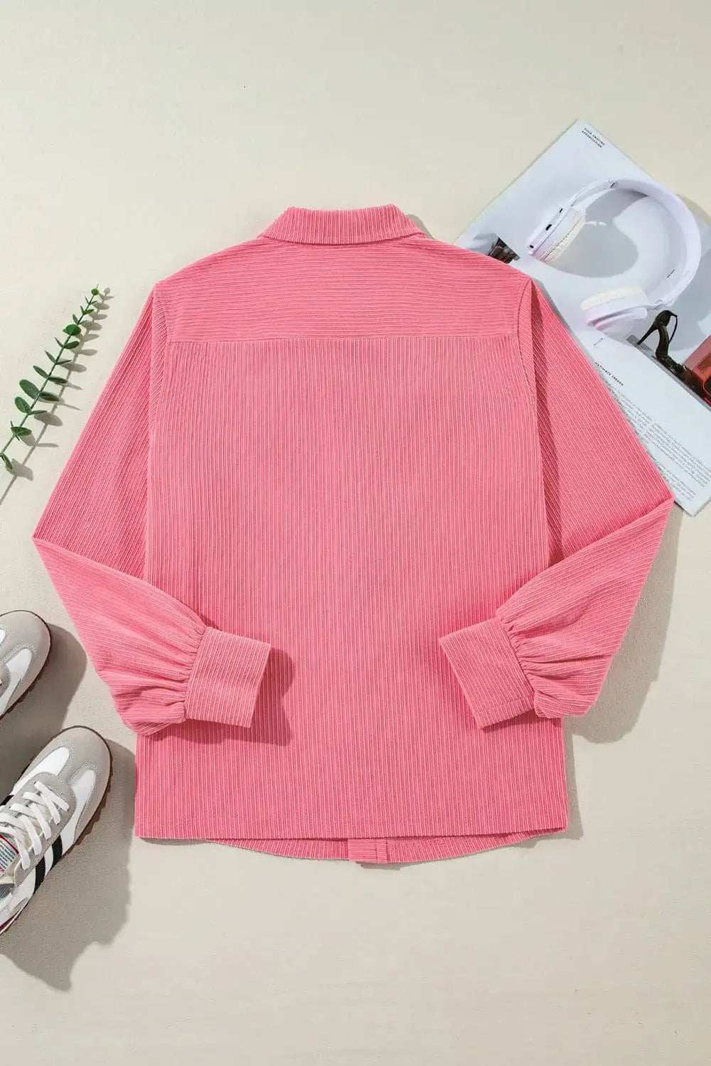 Collared Neck Long Sleeve Shirt - Trendsi - Flyclothing LLC