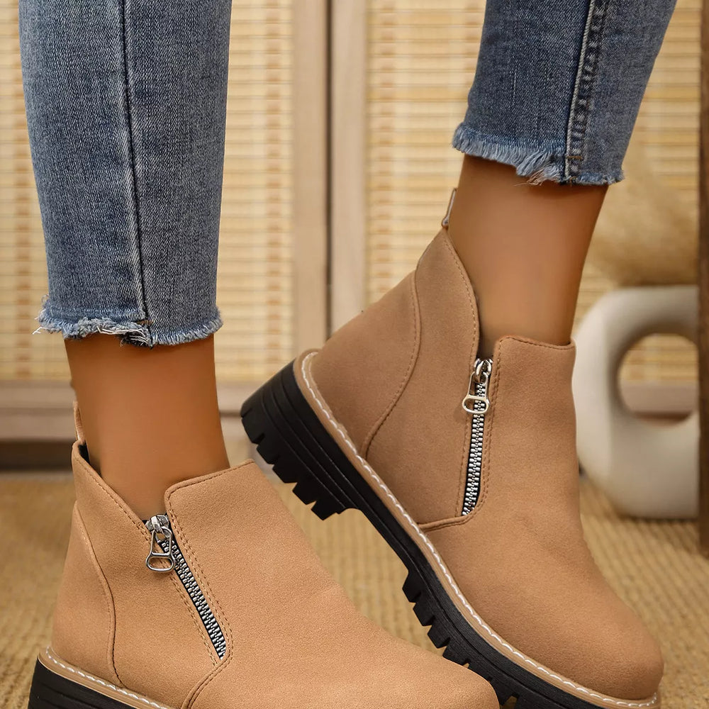 Ankle Boots with Zipper Accent - Trendsi - Flyclothing LLC