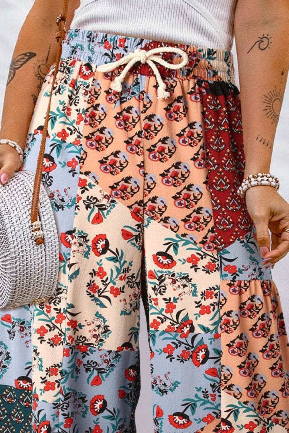Full Size Drawstring Printed Wide Leg Pants - Trendsi - Flyclothing LLC