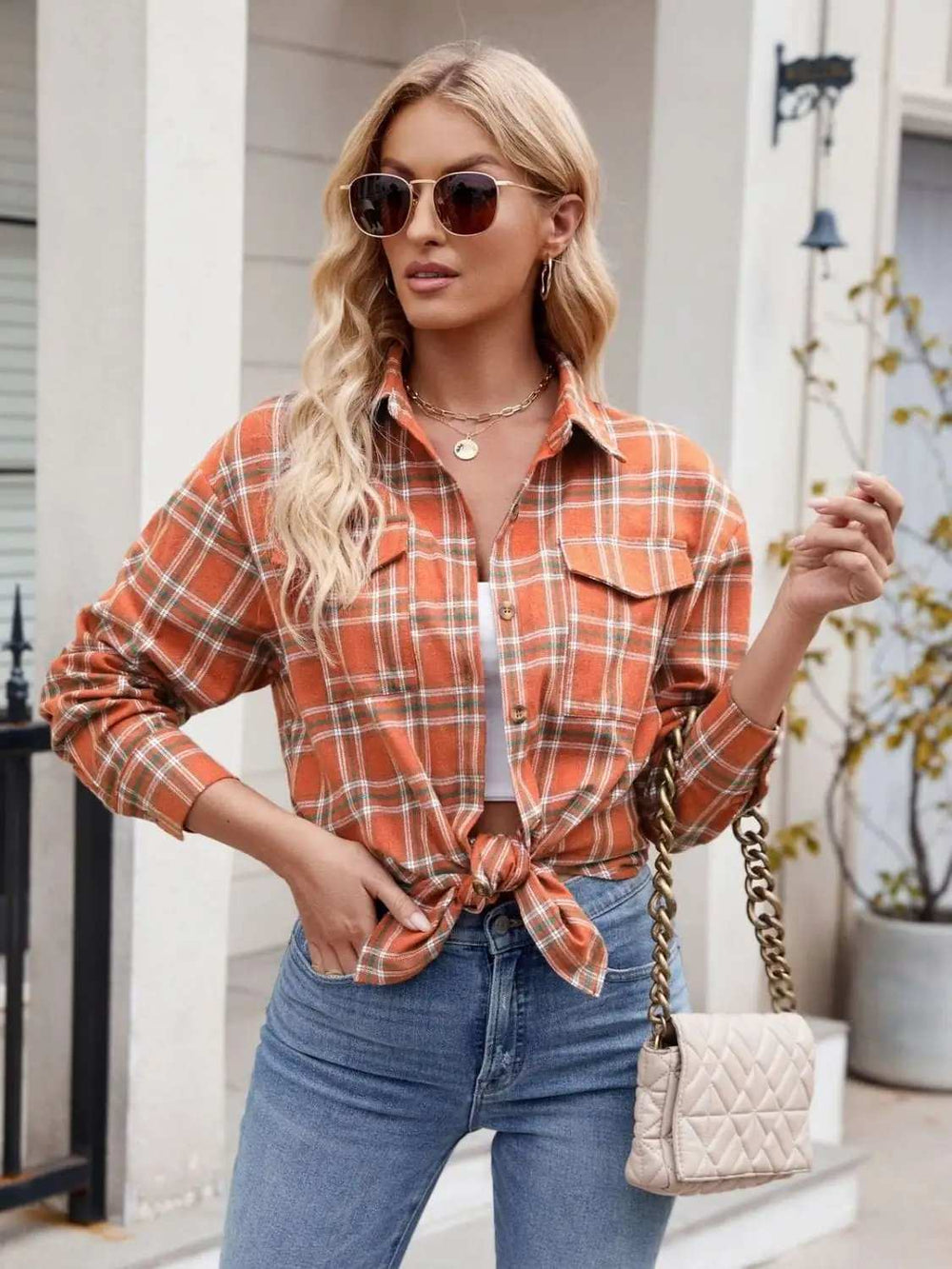 Plaid Button Up Long Sleeve Shirt - Trendsi - Flyclothing LLC