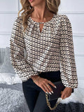 Cutout Printed Long Sleeve Blouse - Trendsi - Flyclothing LLC