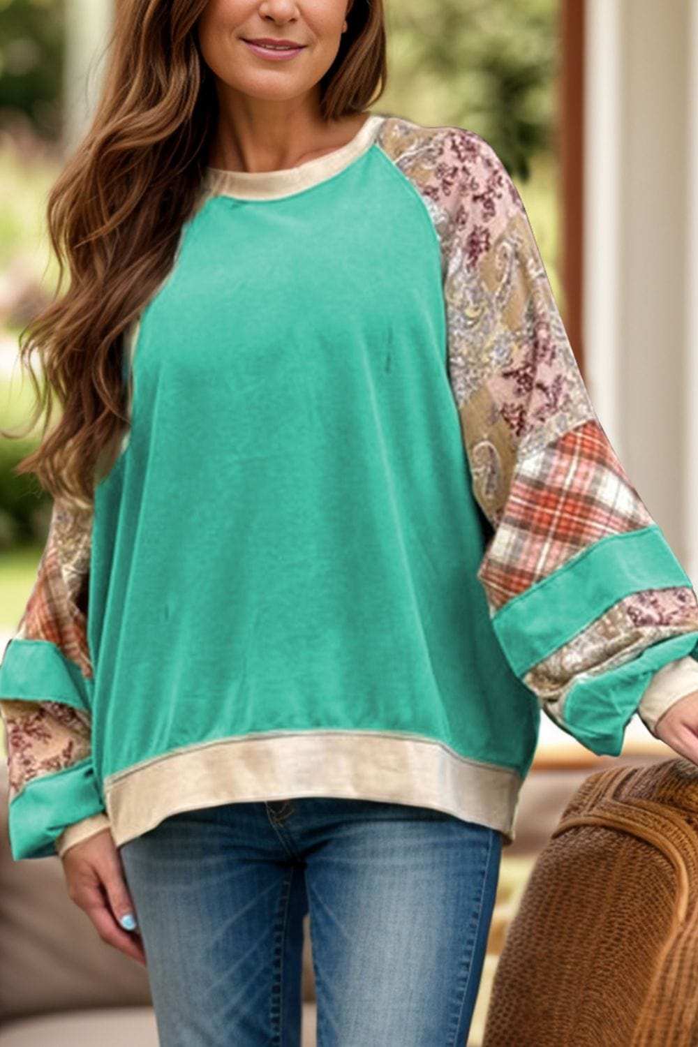 Plus Size Printed Raglan Sleeve Sweatshirt - Trendsi - Flyclothing LLC