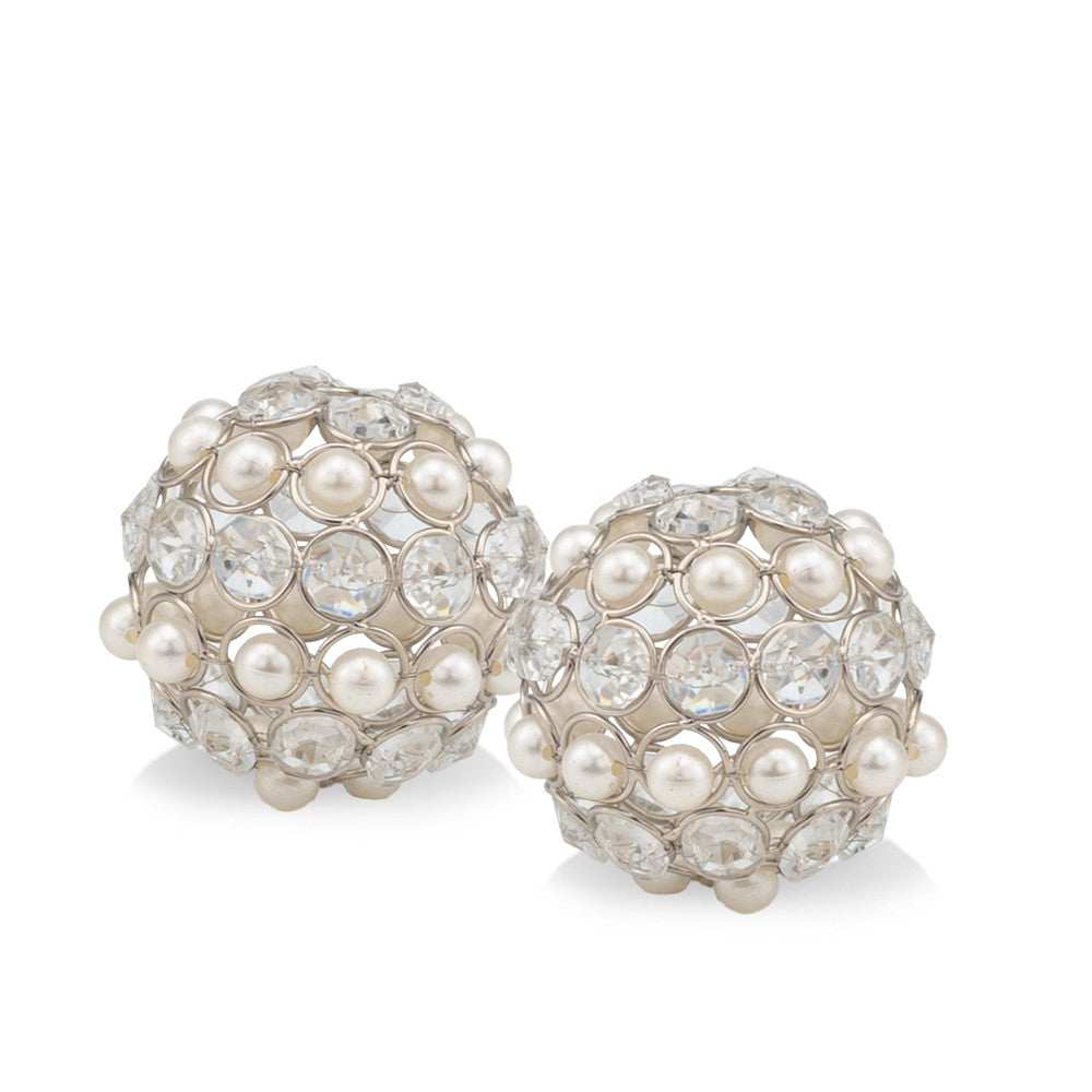 Set of Two Silver and Clear Faux Crystal and Pearl Decorative Orbs - Homeroots - Flyclothing LLC