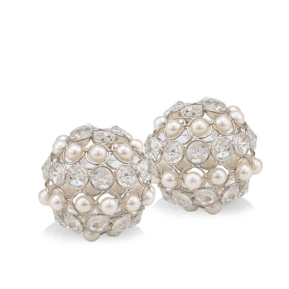 Set of Two Silver and Clear Faux Crystal and Pearl Decorative Orbs - Homeroots - Flyclothing LLC