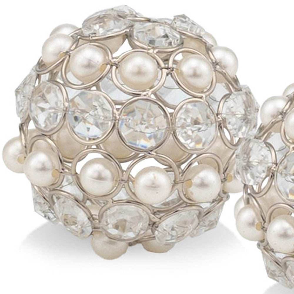 Set of Two Silver and Clear Faux Crystal and Pearl Decorative Orbs - Homeroots - Flyclothing LLC