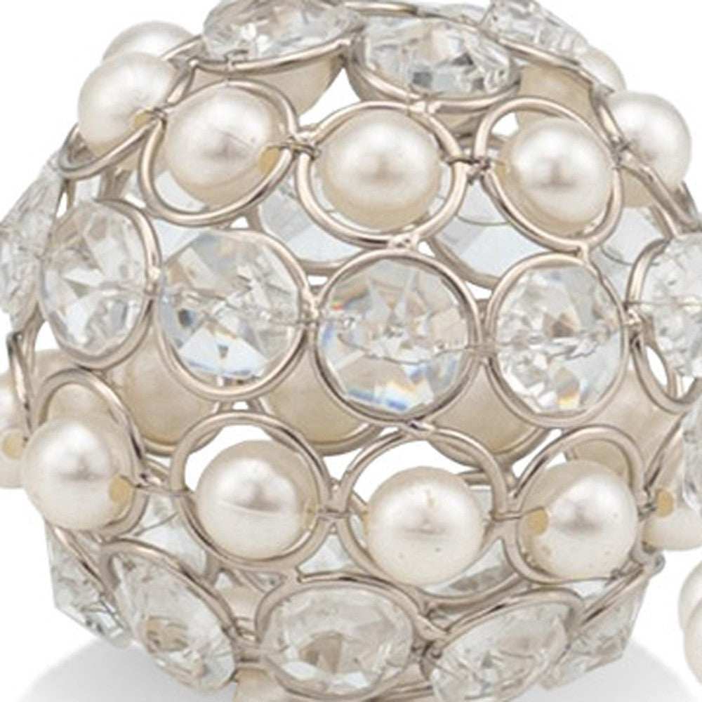 Set of Two Silver and Clear Faux Crystal and Pearl Decorative Orbs - Homeroots - Flyclothing LLC