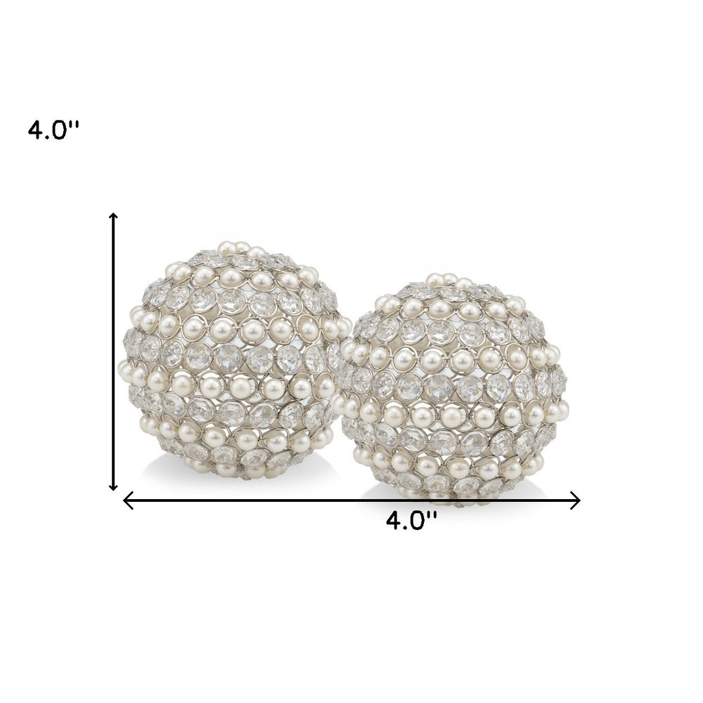 Set Of Two 4" Silver And Clear Faux Crystal Decorative Orbs - Homeroots
