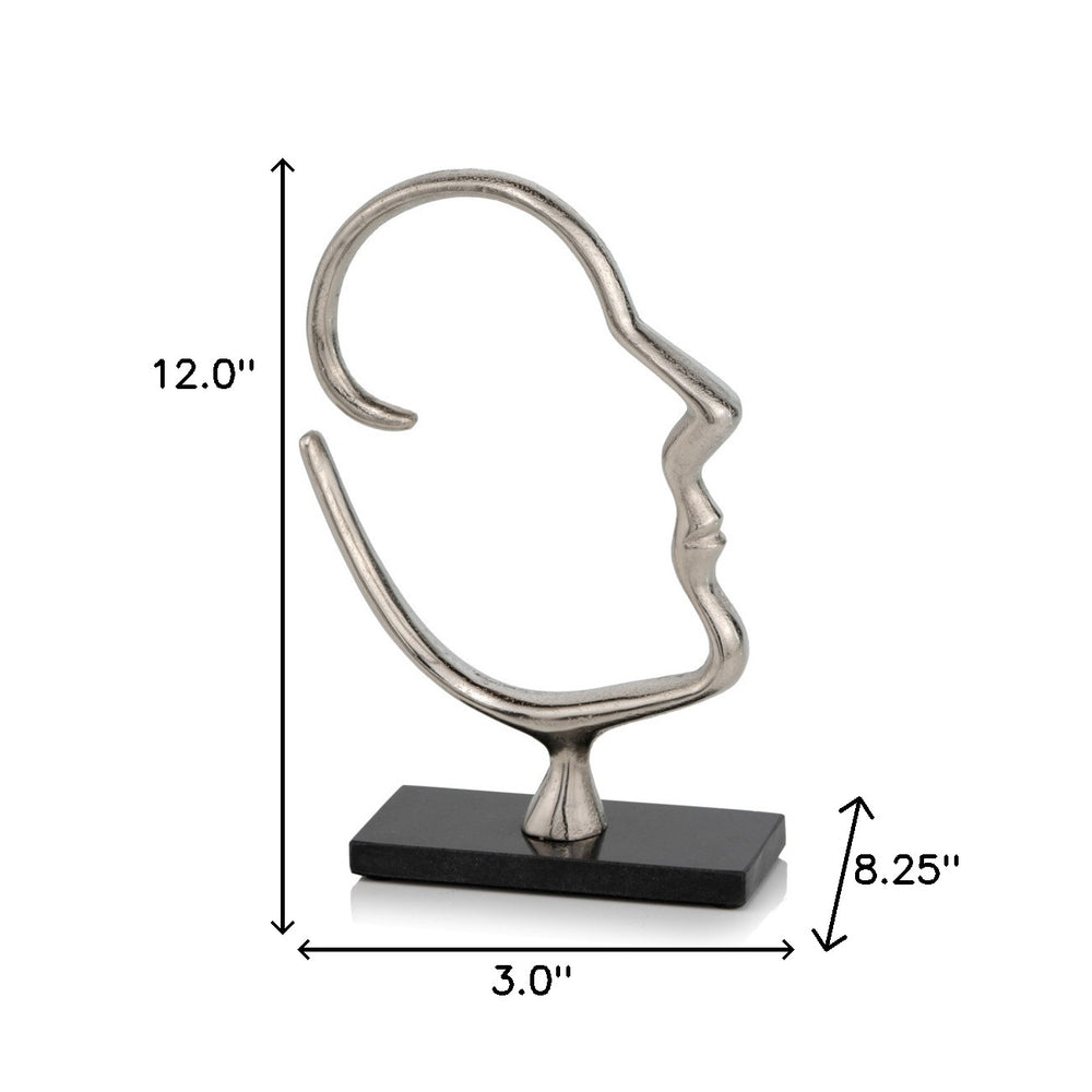 12" Black and Silver Marble and Aluminum Tabletop Sculpture - Homeroots