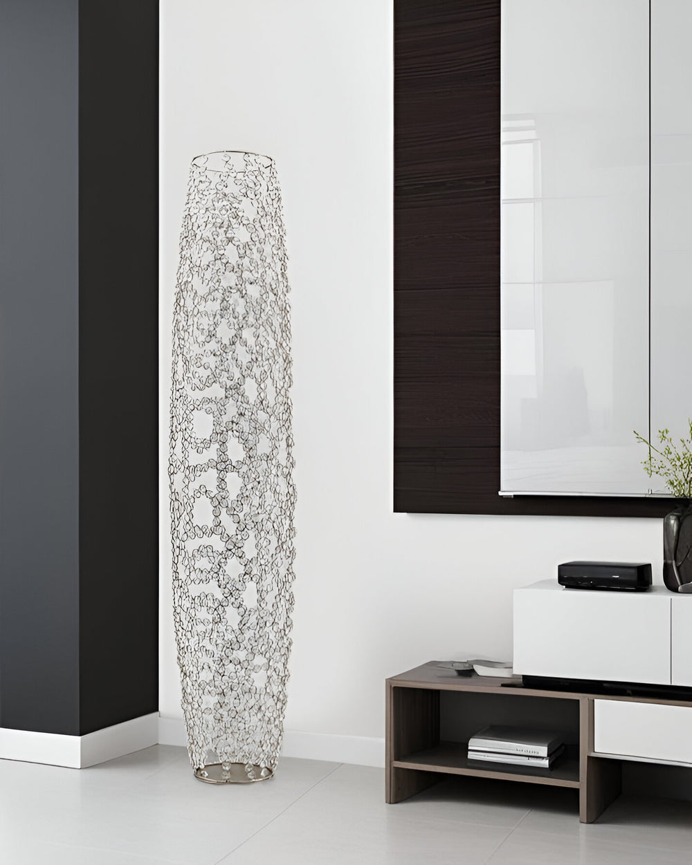 47" Crystal Glass Silver Oval Floor Vase - Homeroots