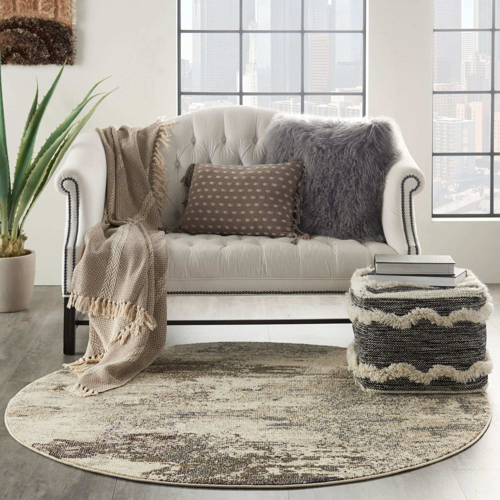 4' X 4' Ivory And Grey Round Abstract Power Loom Non Skid Area Rug - Homeroots - Flyclothing LLC
