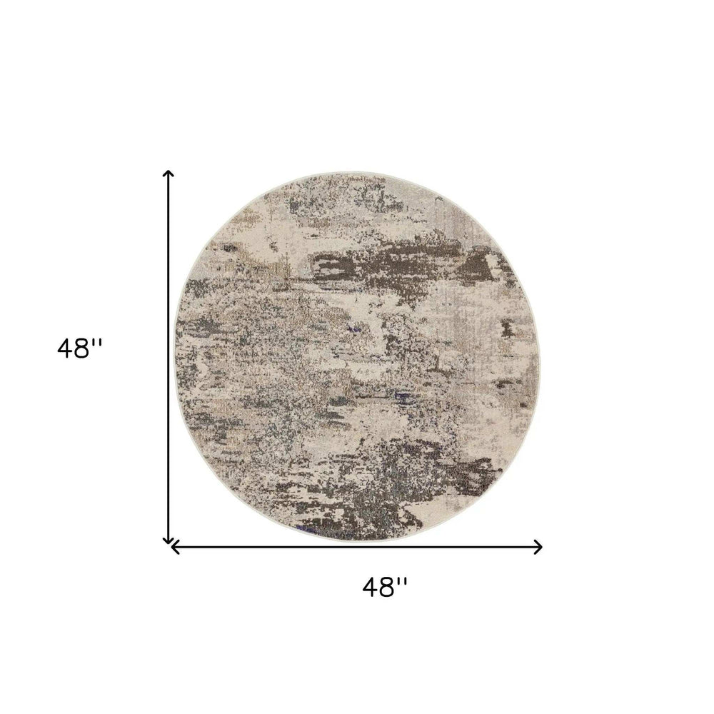 4' X 4' Ivory And Grey Round Abstract Power Loom Non Skid Area Rug - Homeroots - Flyclothing LLC